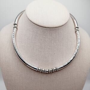 Vintage MONET Silver Tone Beaded Necklace 17 Inch Tubular Beads Signed